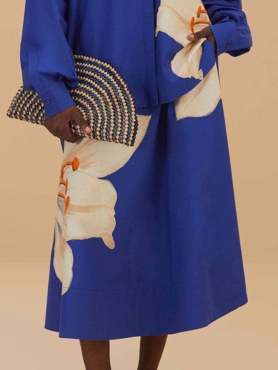 FARM Rio Dresses & Skirts - FARM Rio Royal Blue Maxi Skirt with Cream Floral Motif
